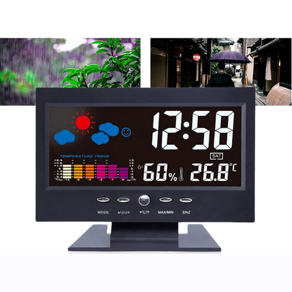 US 1-2 Pack Projection Alarm Clock Bedrooms Weather Temperature Humidity Station