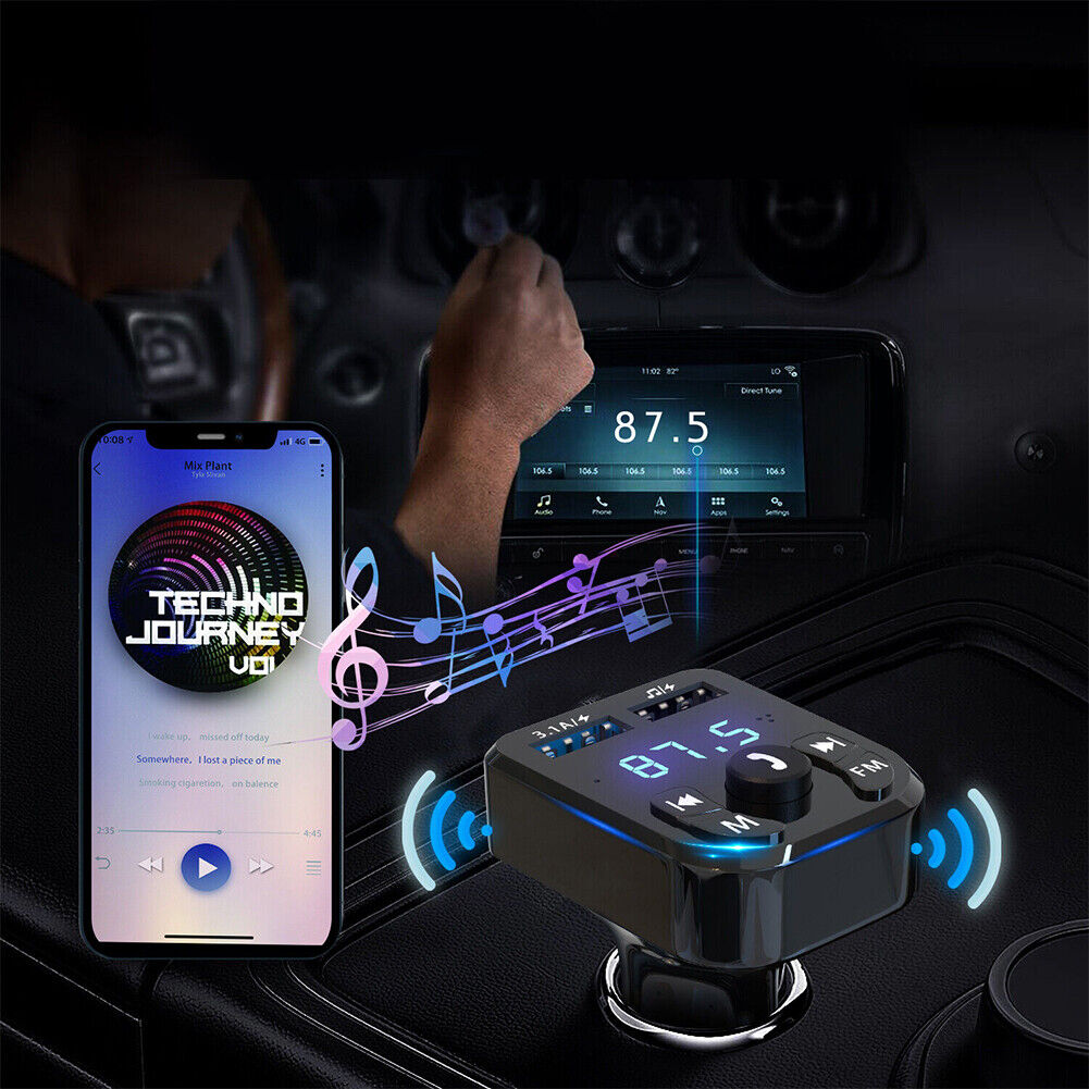 US 1-2 Pc Bluetooth 5.0 FM Transmitter Car Adapter 2-USB PD Charger Wireless AUX
