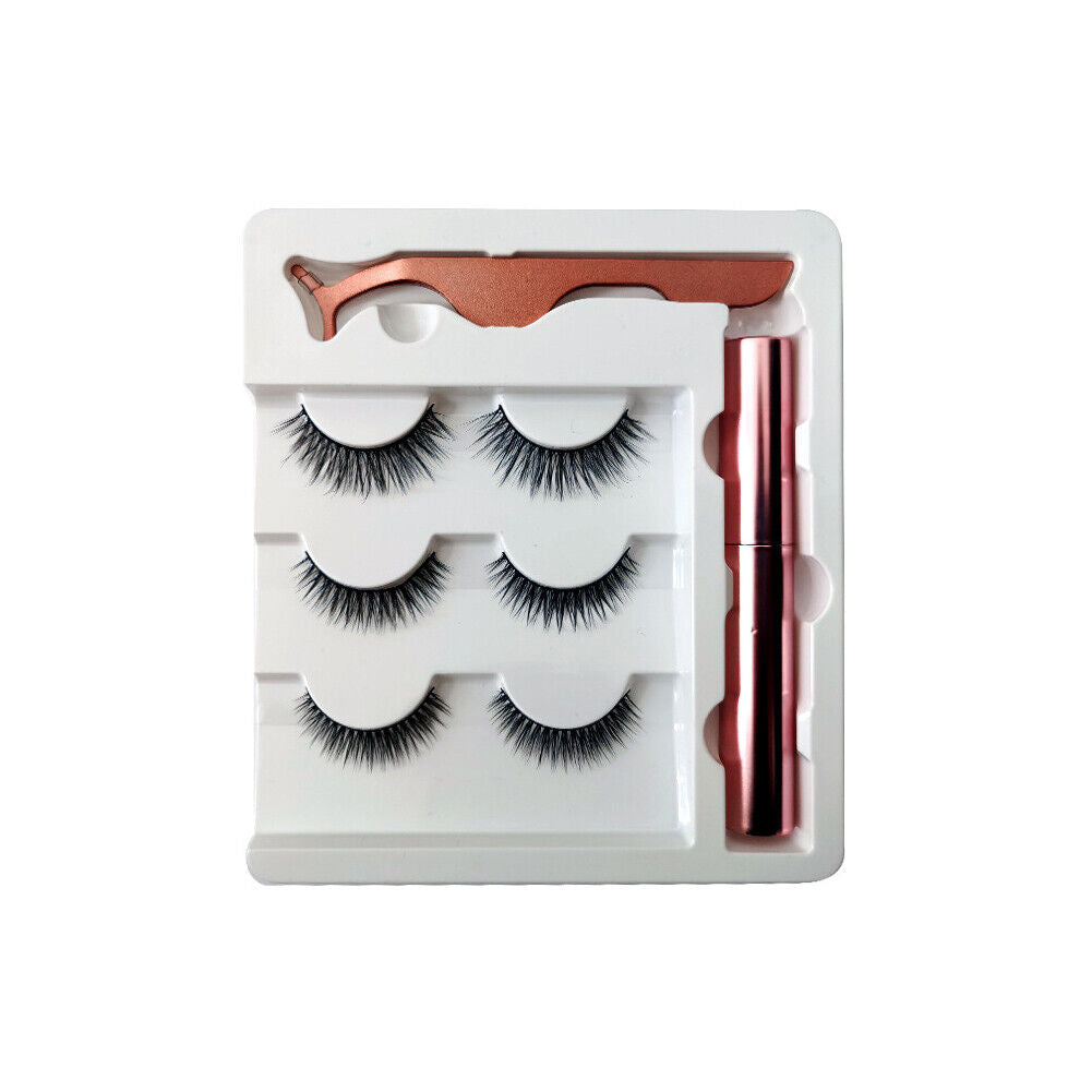 US 6 Pairs Magnetic Eyelashes Set Eyeliner Tweezer Kit False Mink Lashes Black