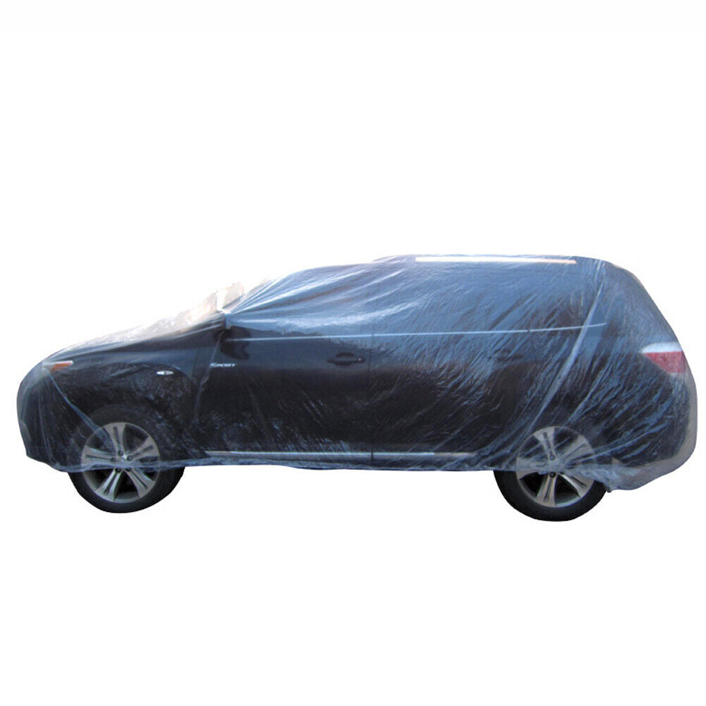 US 5-10Pc Clear Plastic Car Cover Dust Rain Elastic Band Disposable Auto Protect