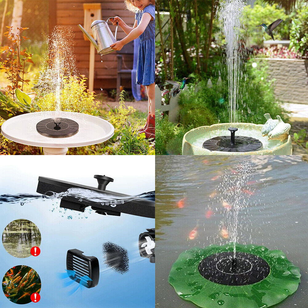 US Solar Power Bird Bath Fountain Pump Upgrade 1.4W Solar Fountain with 4 Nozzle