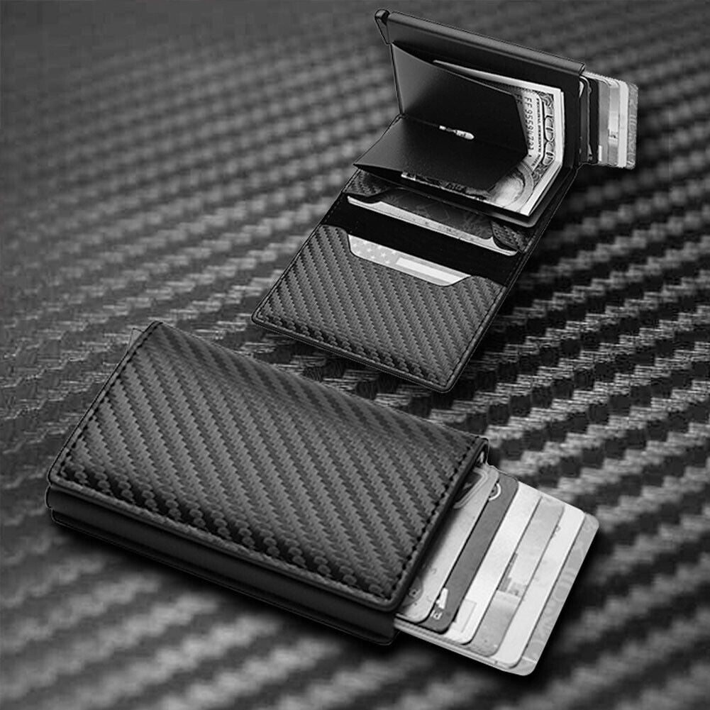 US 1-2 Pcs RFID Blocking Tactical Carbon Fiber Wallet ID Credit Card Holder Men