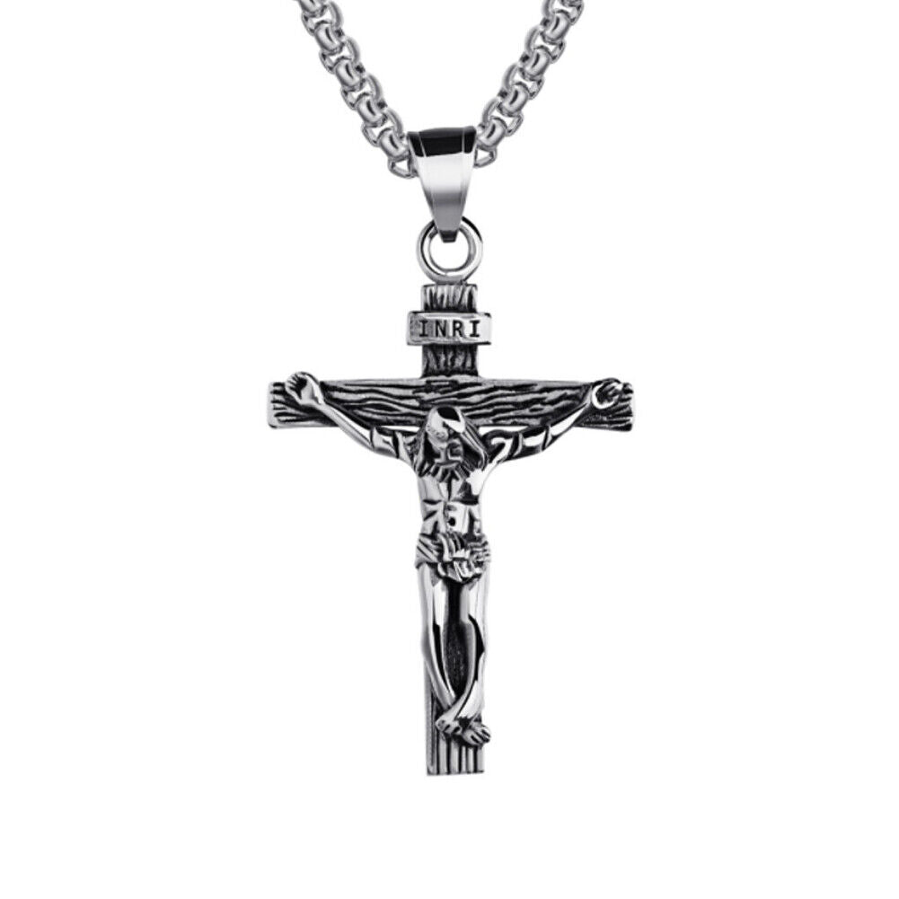 US 1-2 Pack Stainless Steel Jesus Christ Crucifix Cross Pendant Necklace For Men