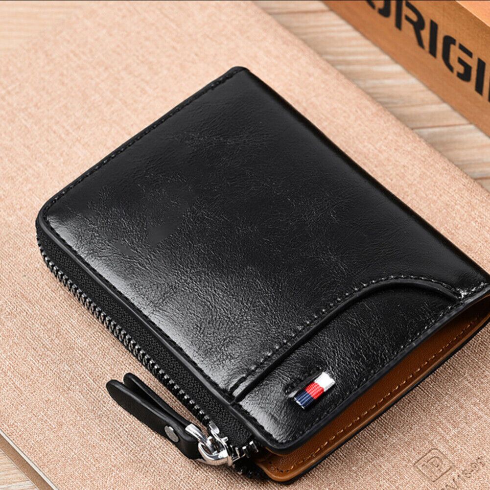 US 1-2 Pack Men RFID Blocking Leather Wallet Credit Card ID Holder Zipper Purse