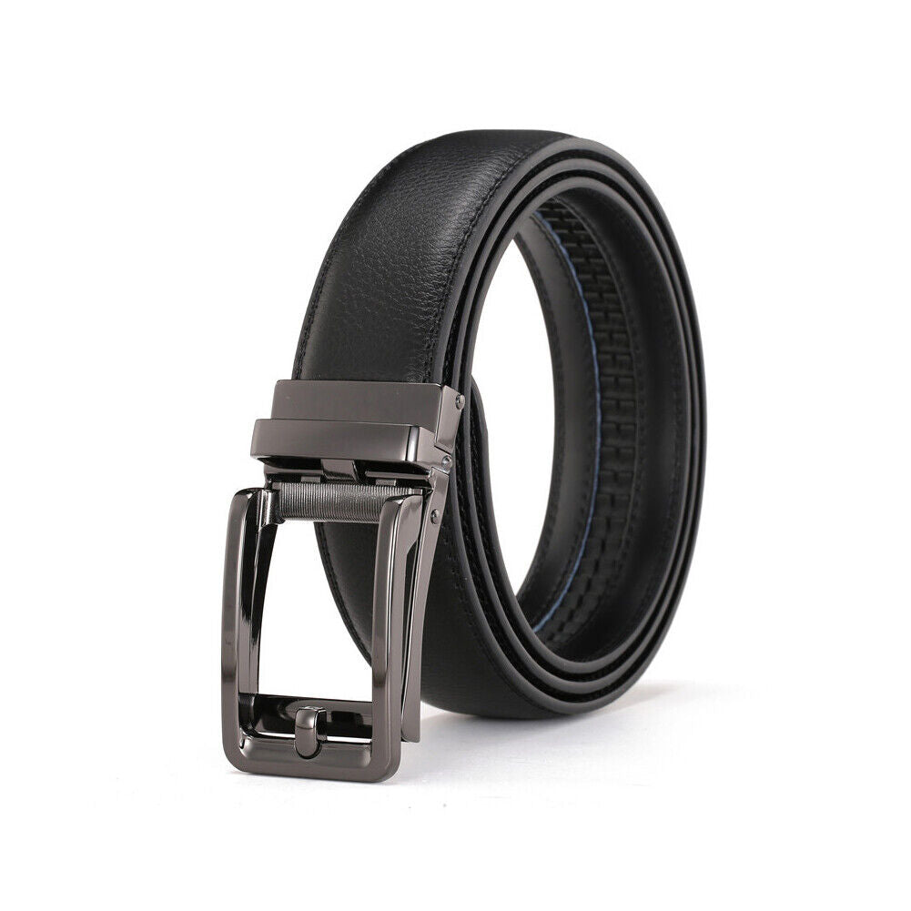 US Men Ratchet Belt Genuine Leather Belt w/ Slide Ratchet Automatic Click Buckle