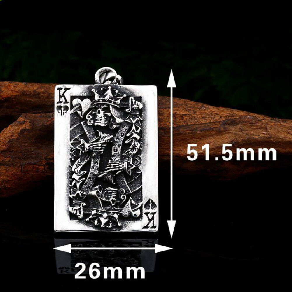 US 1-2 Pcs Gothic Retro Skull Lucky King Heart Poker Card Pendant Necklace Chain