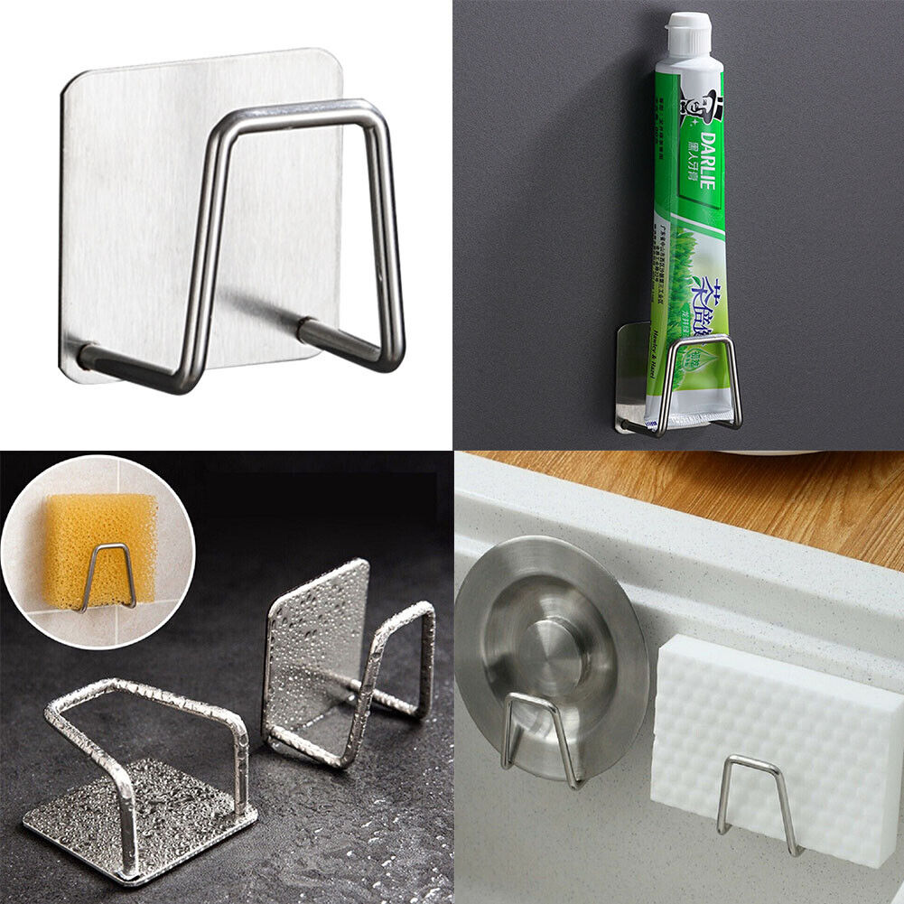 US 5-10 Pack Adhesive Sponge Holder Kitchen Sink Caddy Stainless Steel Hook Tool