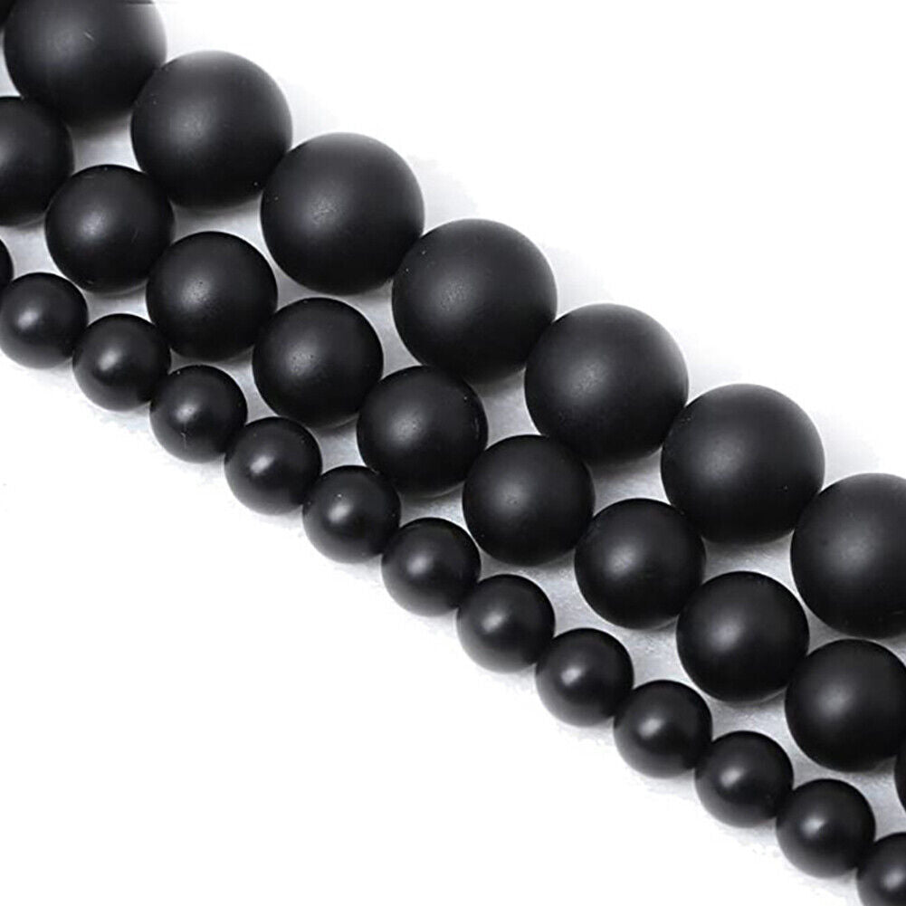US 5 Strands Black Matte Onyx Bead Natural Frosted Gemstone Agate Round Necklace