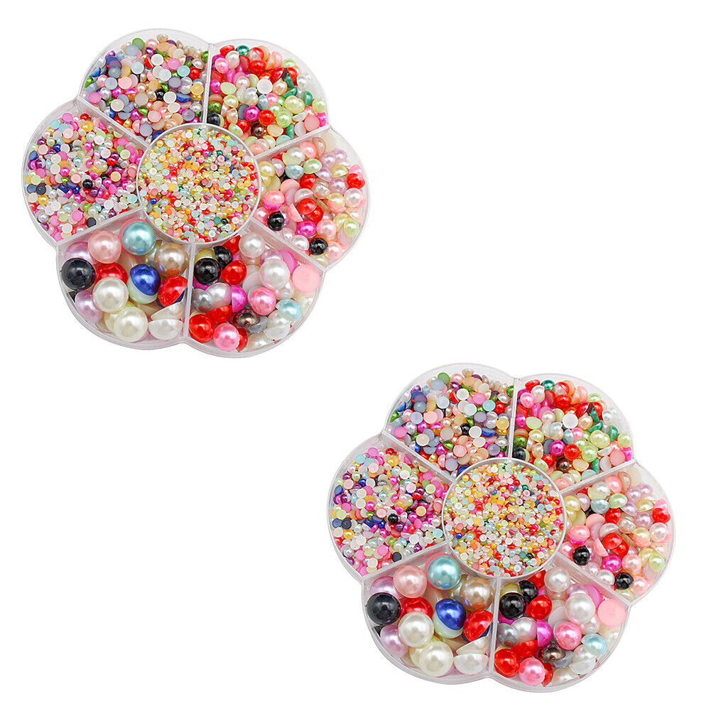 US 5600~11200 Set DIY Half Artificial Pearl Bead Flat Back Beads Craft Nail Art