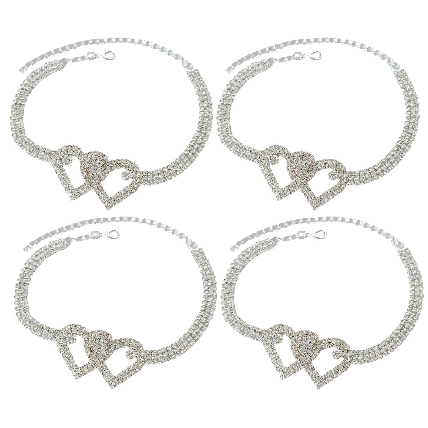 US 2-4 Pack Love Chain Double Heart Anklet Bracelet Bling Crystal Ankle Barefoot