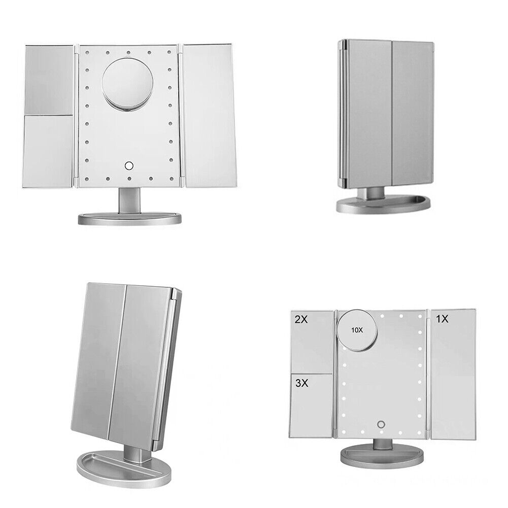US USB LED Tri-Fold 2X 3X 10X Magnifying Makeup Mirror Touch Screen Standing