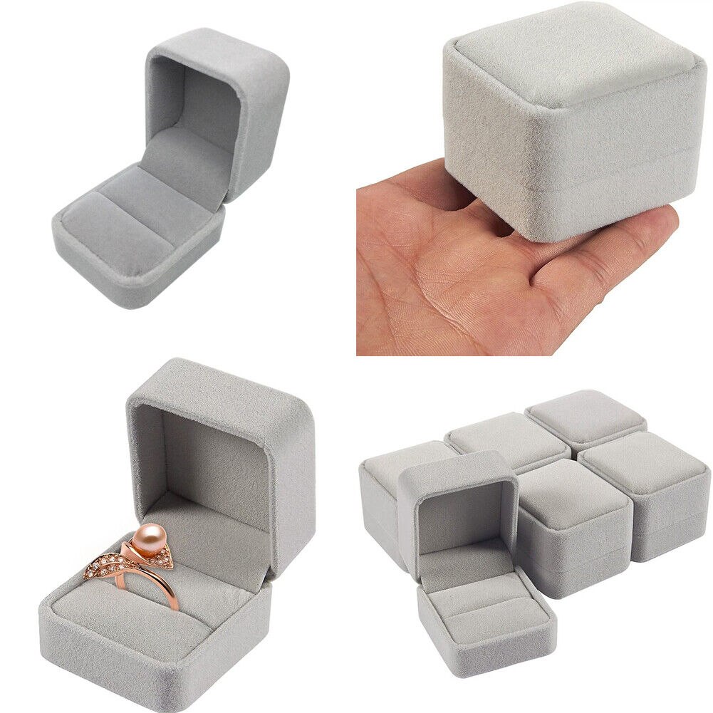 US 1-2 Pack Jewelry Box Set Velvet Jewelry Ring Gift Single Ring Flocking Boxes