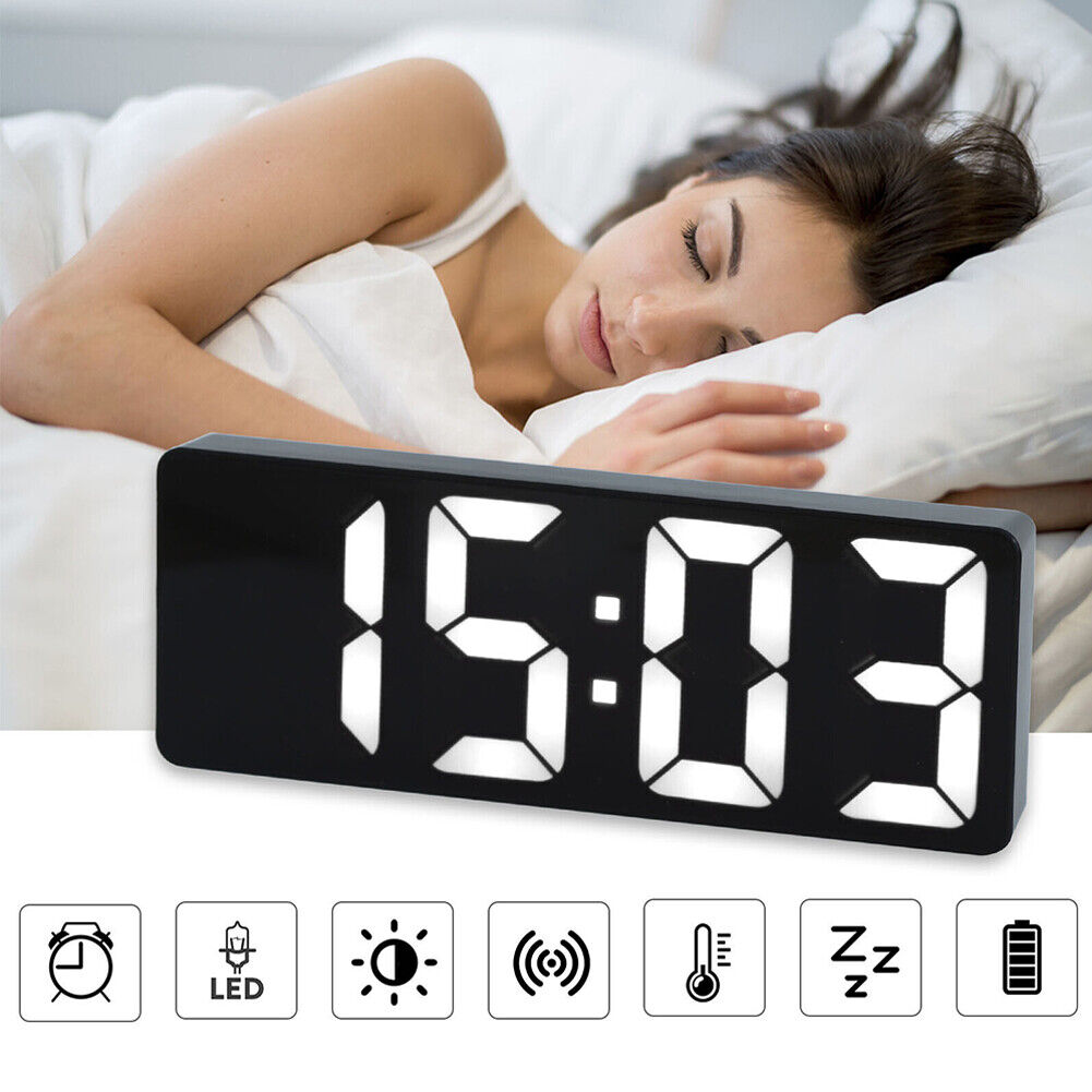 US 1-2 Pc Digital LED Desk Alarm Clock Large Mirror Display USB Temperature Mode