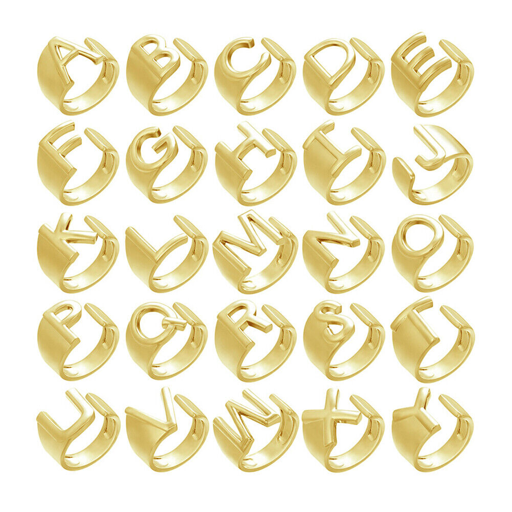 US Alphabet Letter A to Z Resizable Knuckle Ring Initial Gold Silver Letter Ring