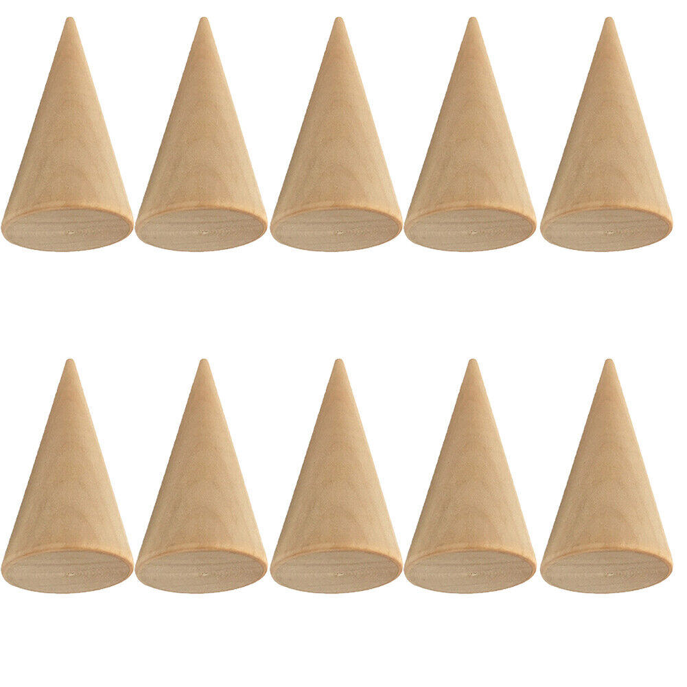 US 10-20 Pc Wood Cone Ring Holder Durable Finger Jewelry Display Stand DIY Craft