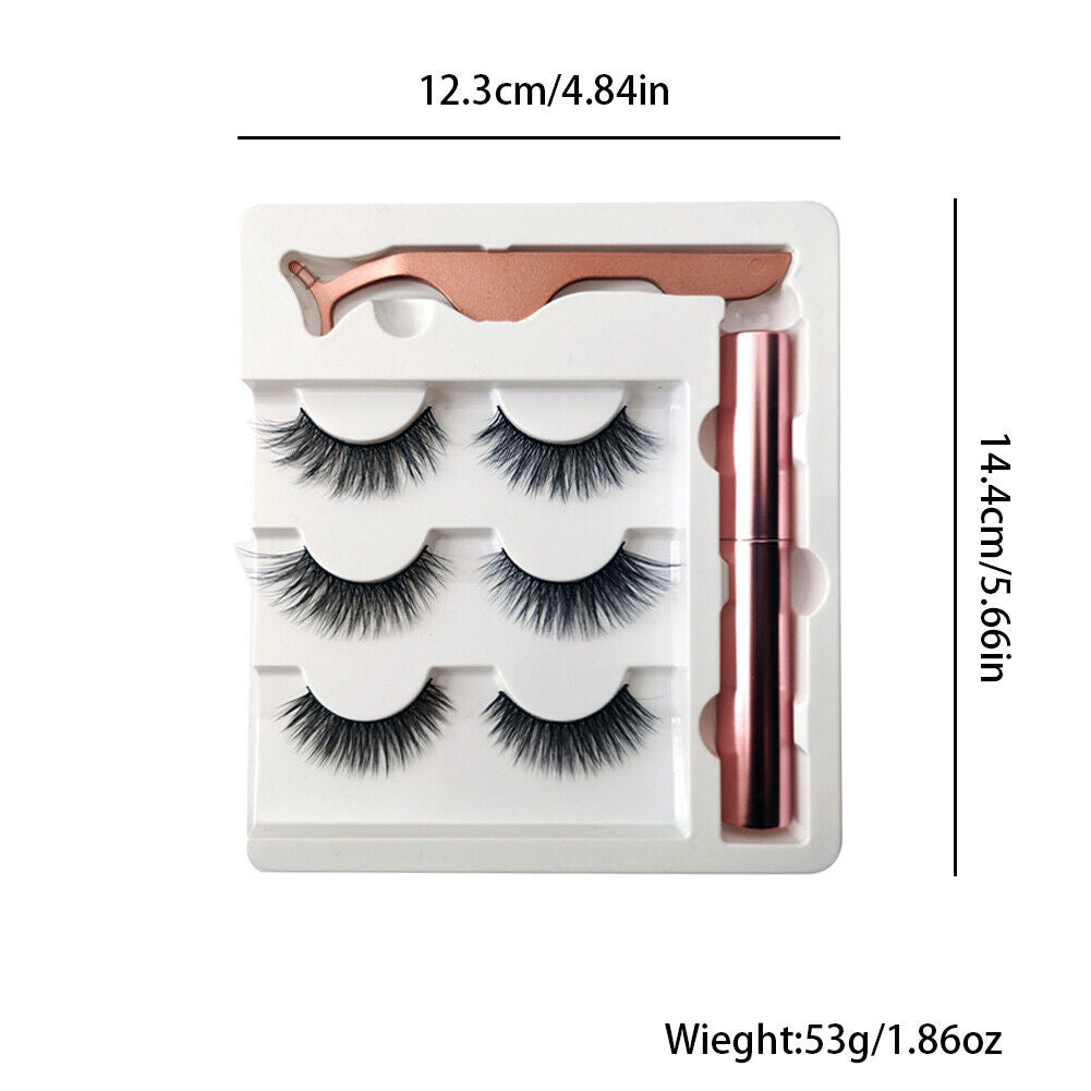 US 6 Pairs Magnetic Eyelashes Set Eyeliner Tweezer Kit False Mink Lashes Black