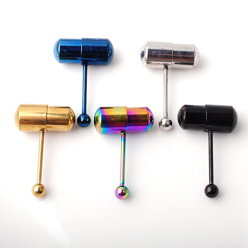 US 1-2 Pack Vibrating Tongue Ring Stainless Steel Punk Tongue Bar Body Piercing