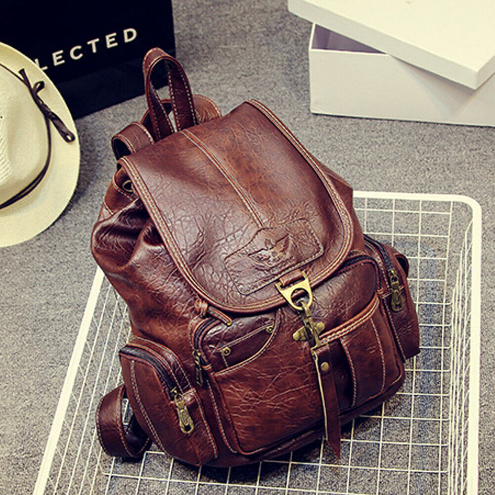 US Fashion Vintage Canvas Backpack Leather Rucksack Knapsack Shoulder Hiking Bag