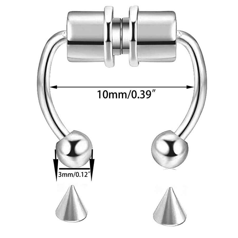 US 1-2 Pcs Magnetic Septum Nose Ring Stainless Steel Fake Non Piercing Nose Clip