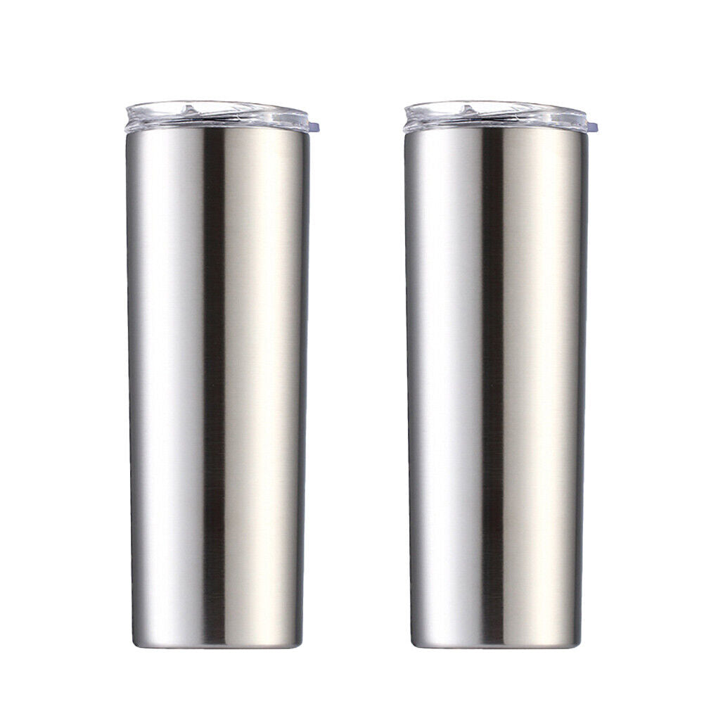 US 2Pc Stainless Steel Skinny Tumbler Slider Lid DoubleWall Vacuum Insulated20oz