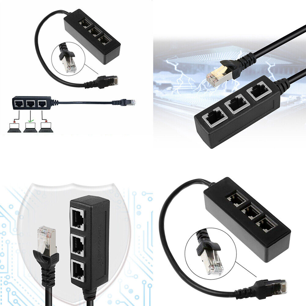 US 1-2 Pack RJ45 Cable Splitter Ethernet Adapter 1 To 3 Port LAN Network Plug