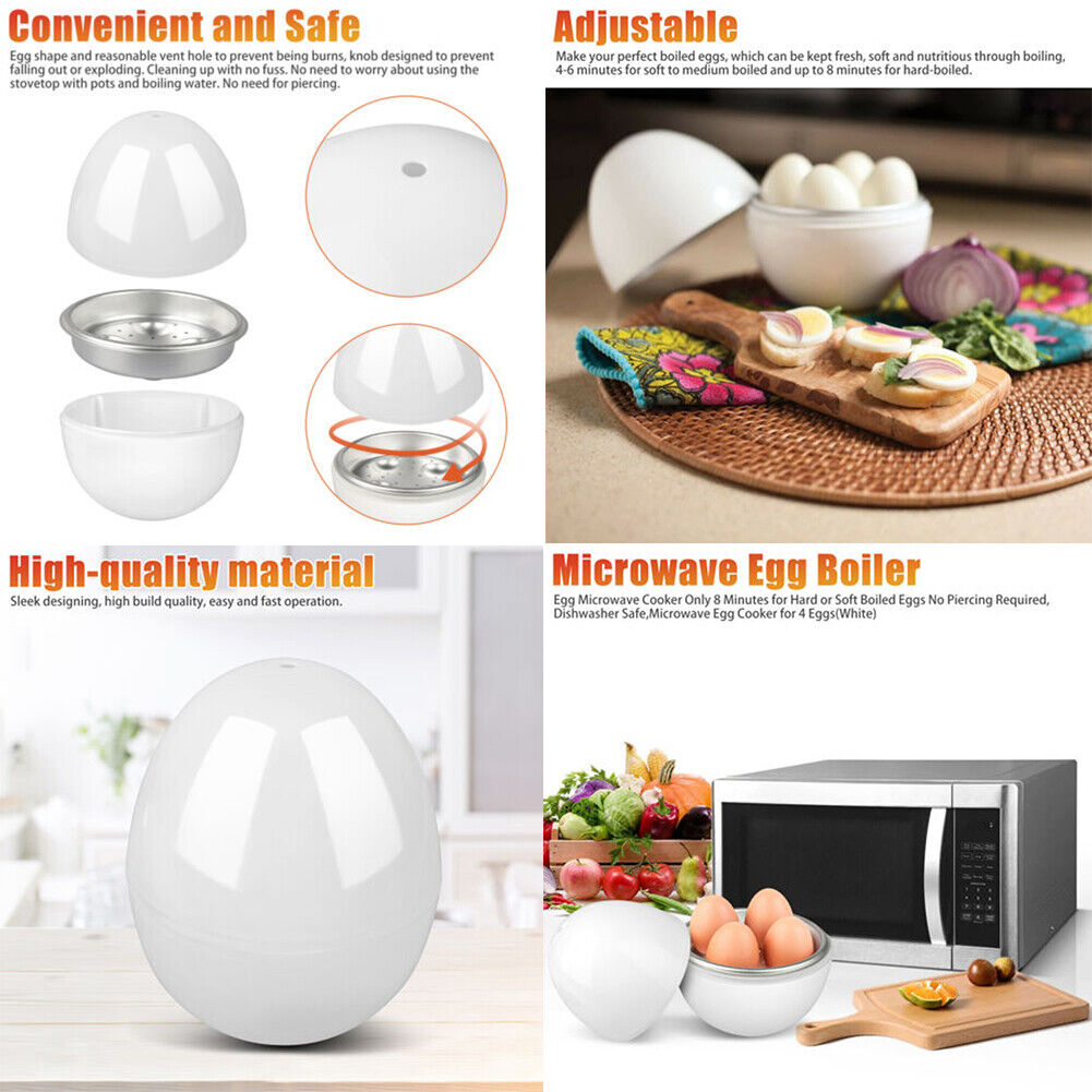 US 2-4Pc Wireless Microwave Hardboiled Egg Maker Shell Steamer Kitchen Cook Tool