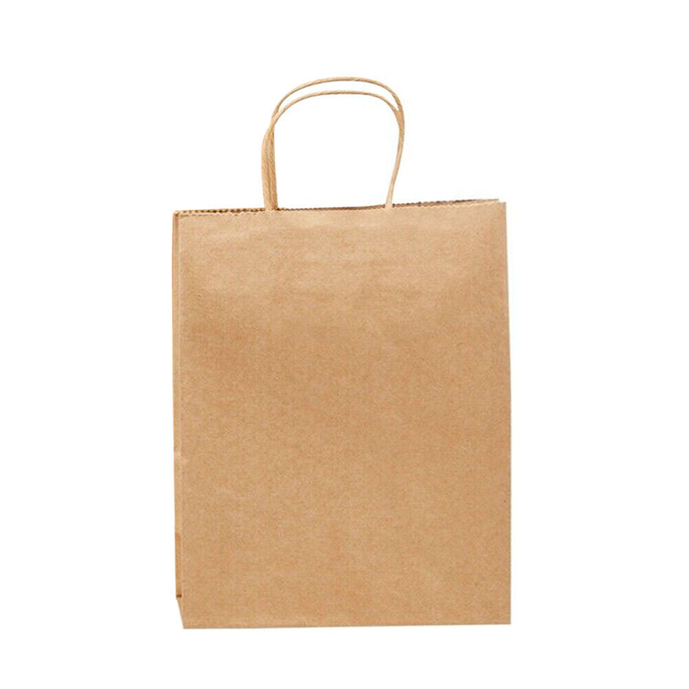 US 50 Pcs Brown Paper Shopping Kraft Retail Gift Merchandise Bags With Handles