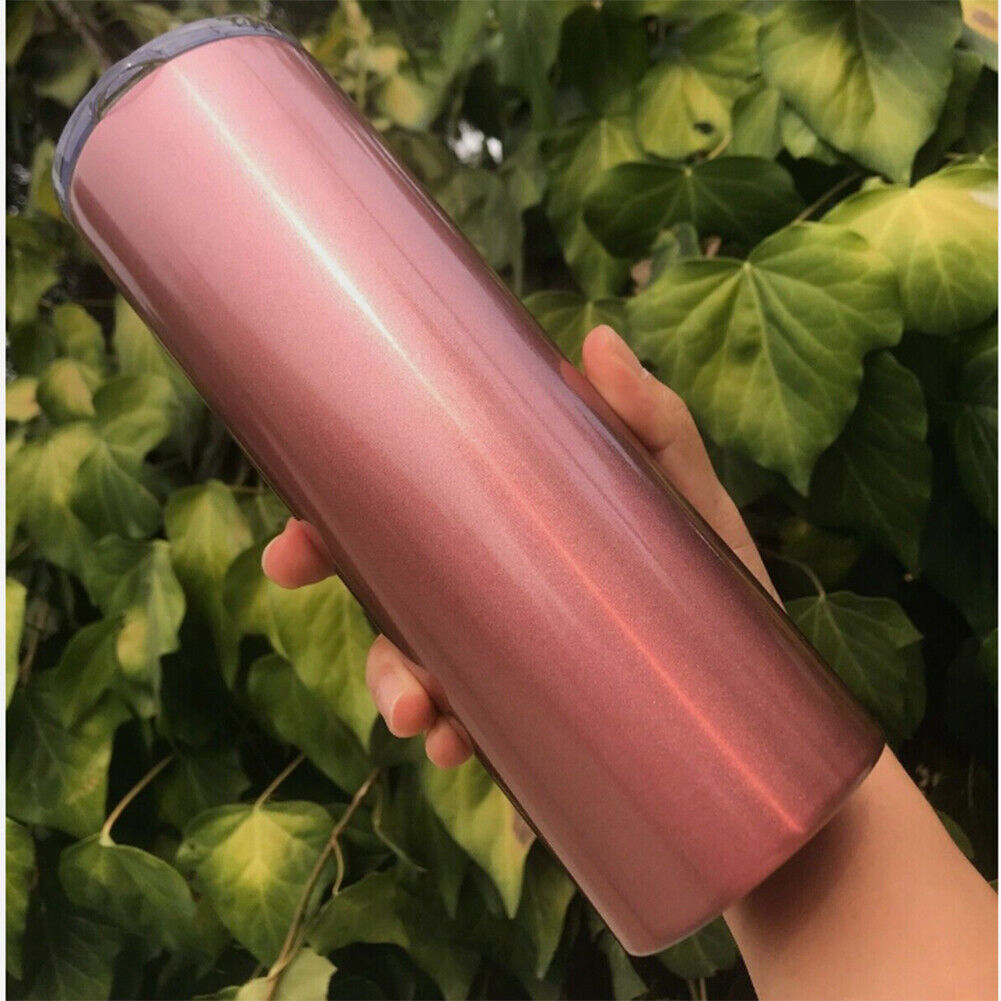 US 2Pc Stainless Steel Skinny Tumbler Slider Lid DoubleWall Vacuum Insulated20oz