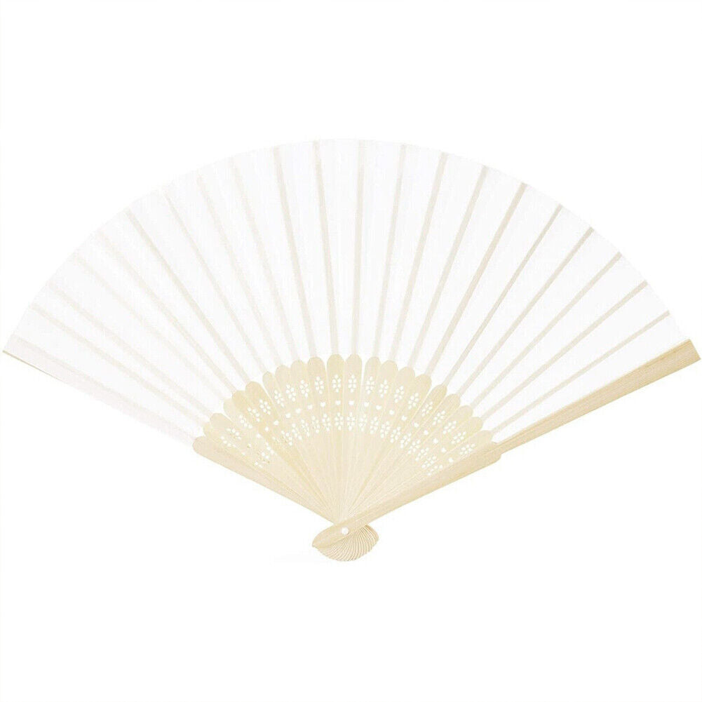 US 12-24 Pack Bamboo Hand Fan for Women, 8 Inch White Folding Hand Held Fan