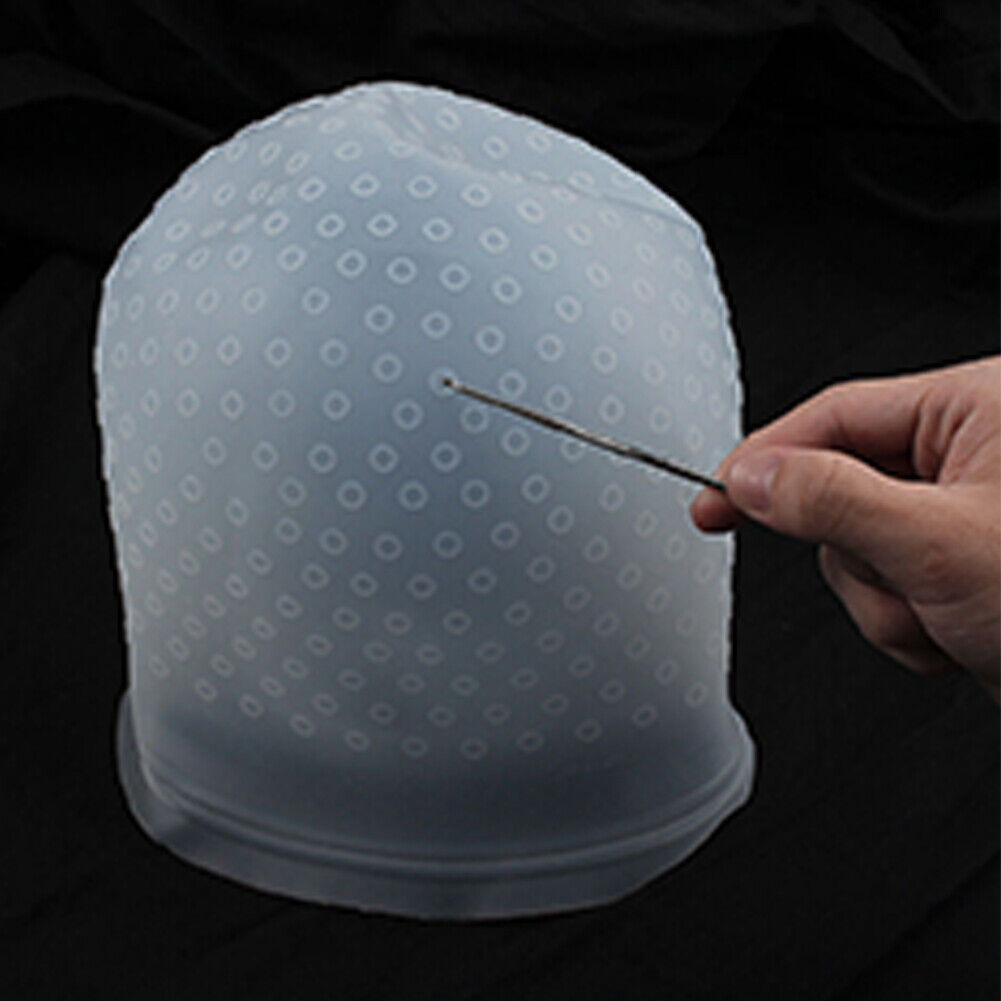 US 1-2 Pack Reusable Silicone Dye Hat Cap + Hook for Hair Coloring Highlighting