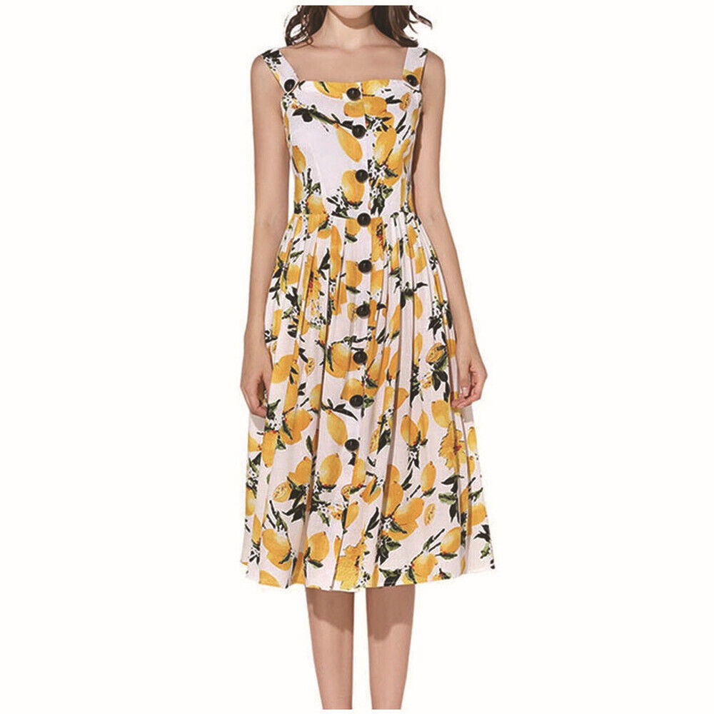 HaoDuoYi Womens Sweet Lemon Print Cami Maxi Evening Dress