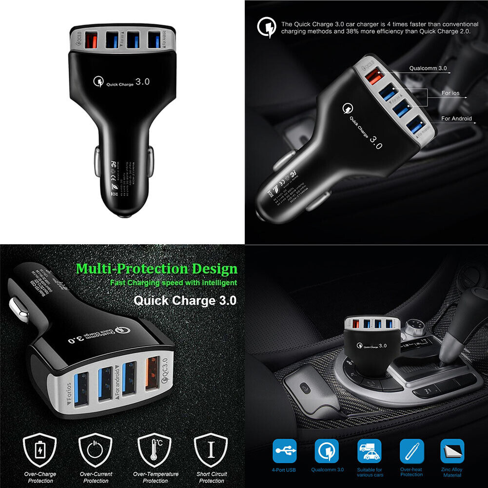 US 2-4 Pack 4-Port 3.0 Super Fast Car Charger PD Adapter for iPhone Android