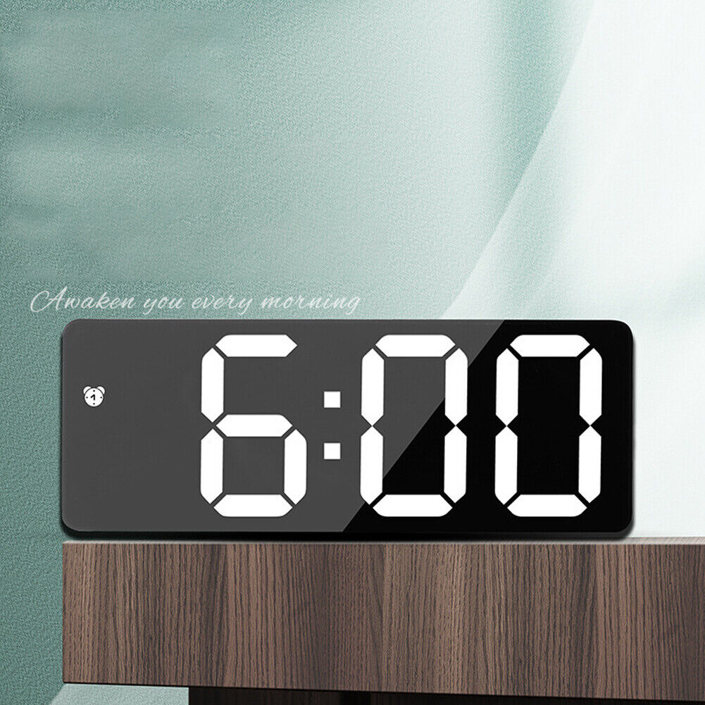 US 1-2 Pc Digital LED Desk Alarm Clock Large Mirror Display USB Temperature Mode