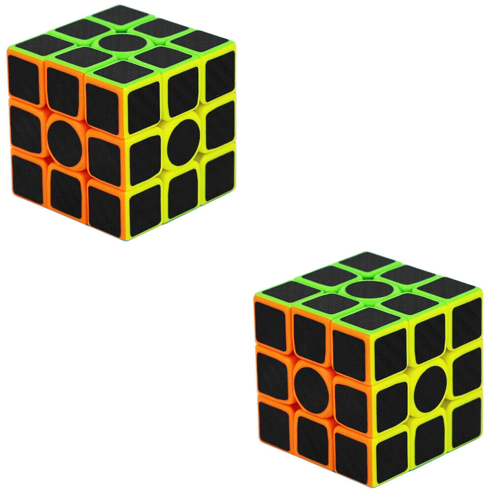 US 1-2 Pc Full Sized Speed Cube Carbon Fiber 3x3 Rubix Magic Puzzle Twist Toy