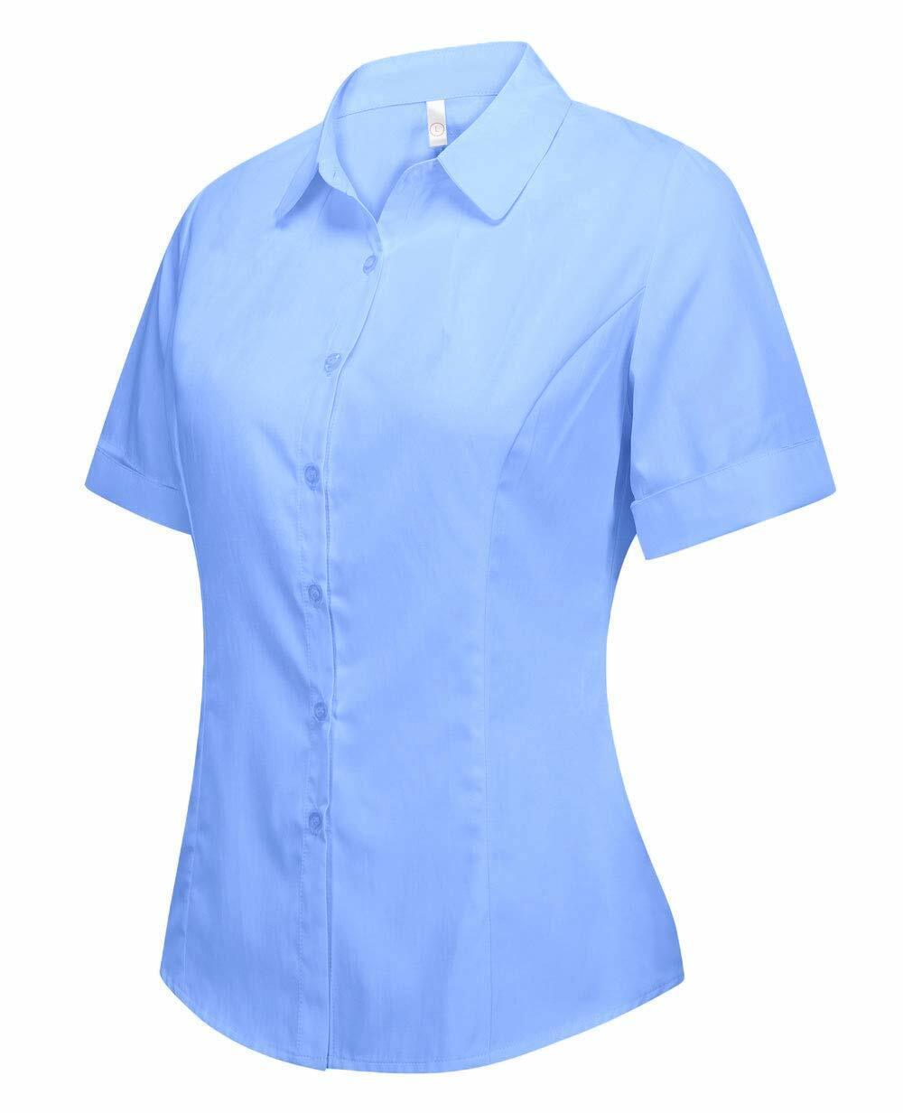 Women's Cotton Basic Button Down Shirt Tailored Short Sleeve Blouse