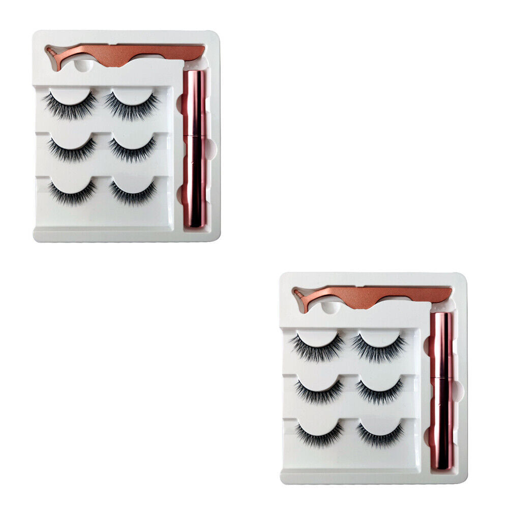 US 6 Pairs Magnetic Eyelashes Set Eyeliner Tweezer Kit False Mink Lashes Black