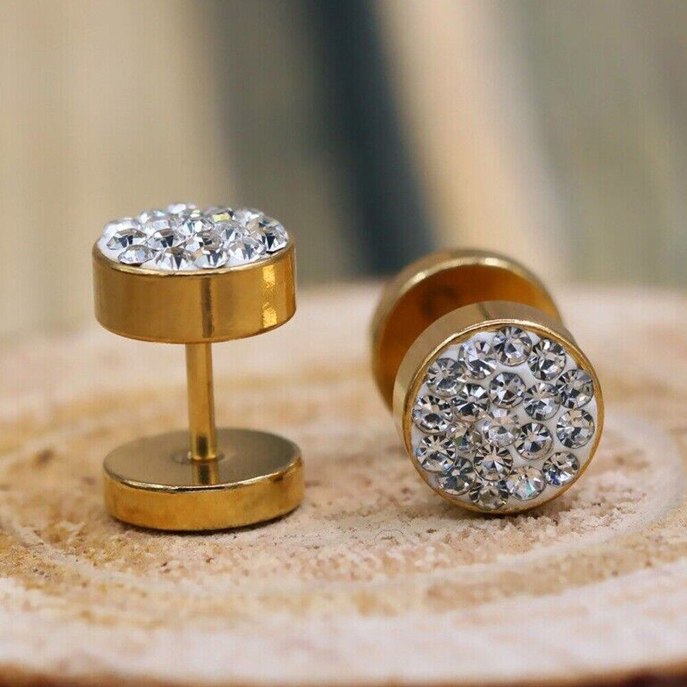 US3-6Pair Barbell Punk StainlessSteel Crystal Ear Studs Earring Piercing Jewelry