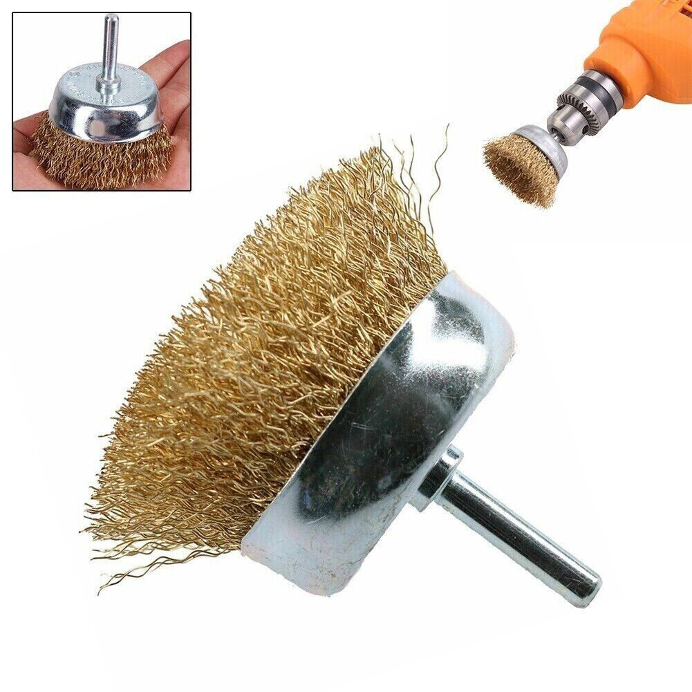 US 6-12 Pcs Brass Wheel Cup Wire Brush Drill Bit Set Rust Paint Attachment 1/4"