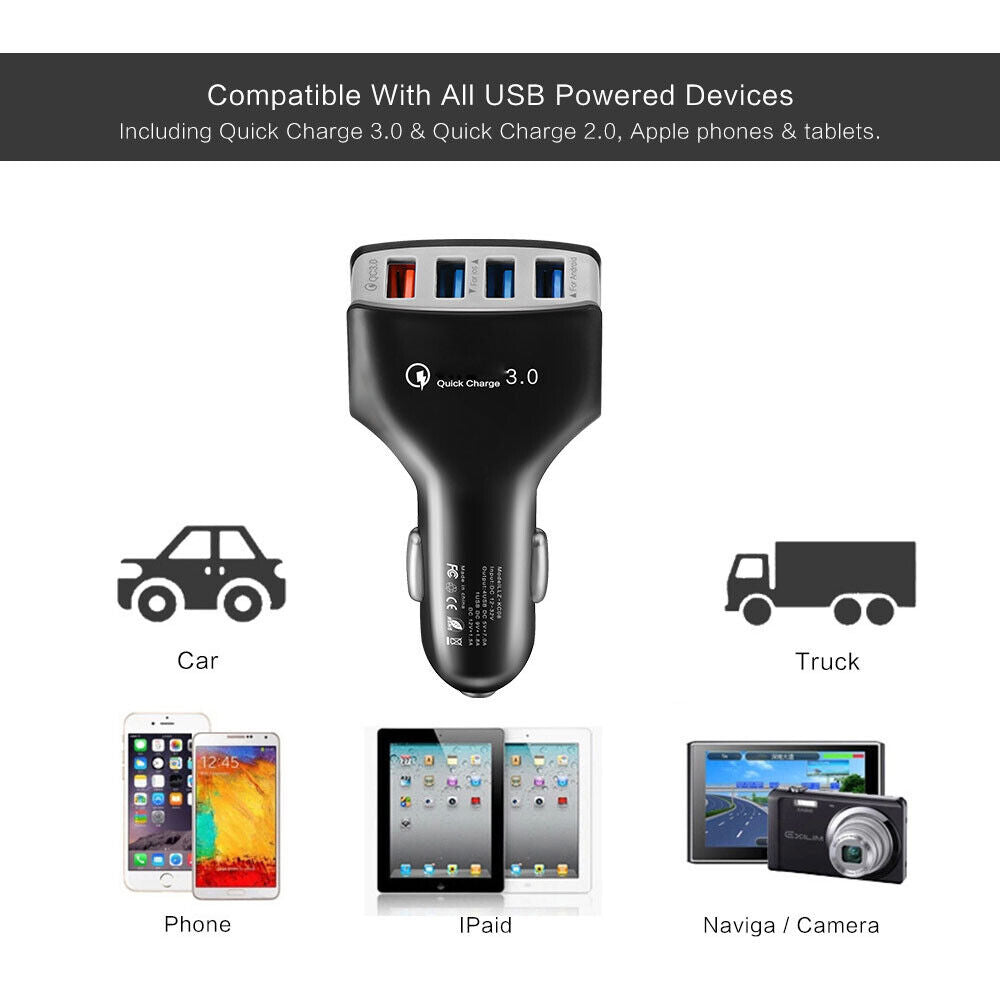 US 2-4 Pack 4-Port 3.0 Super Fast Car Charger PD Adapter for iPhone Android