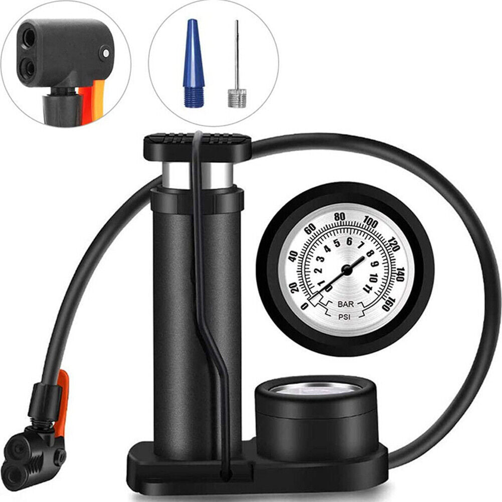 US 1-2Pc Bike Pump Mini Portable Motor Bicycle Foot Pump Pressure Gauge Tire Air