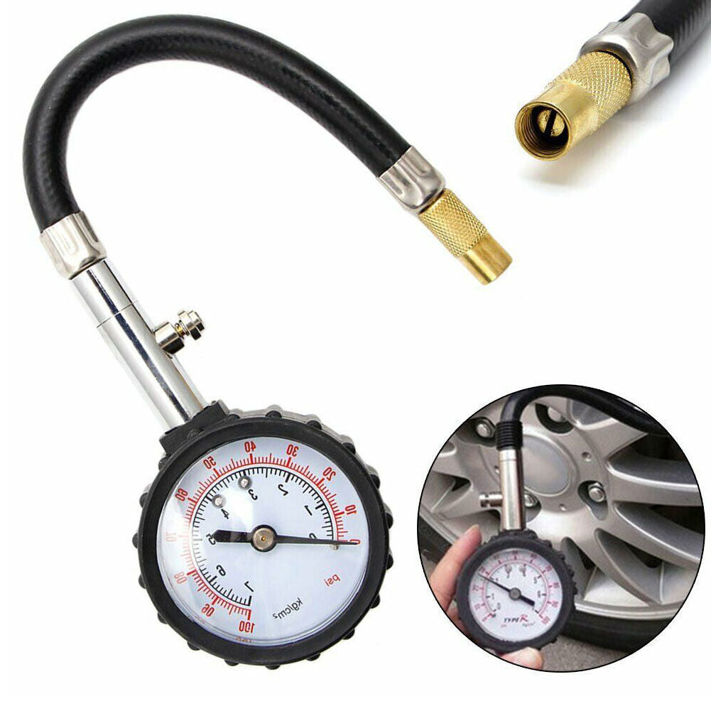 US Premium Flexible Hose Truck Car Tire Pressure Gauge 0-100 PSI Air Meter Teste