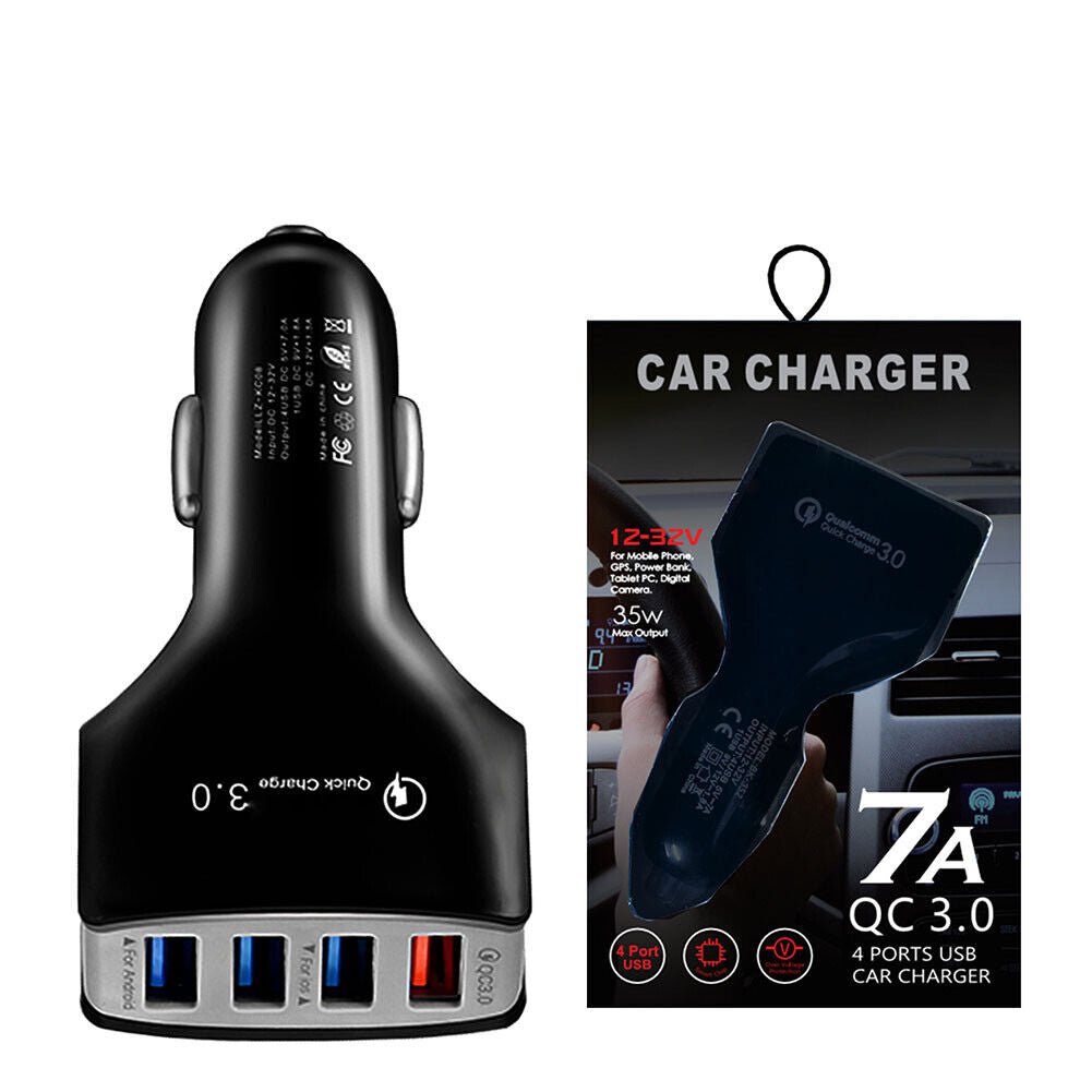 US 2-4 Pack 4-Port 3.0 Super Fast Car Charger PD Adapter for iPhone Android