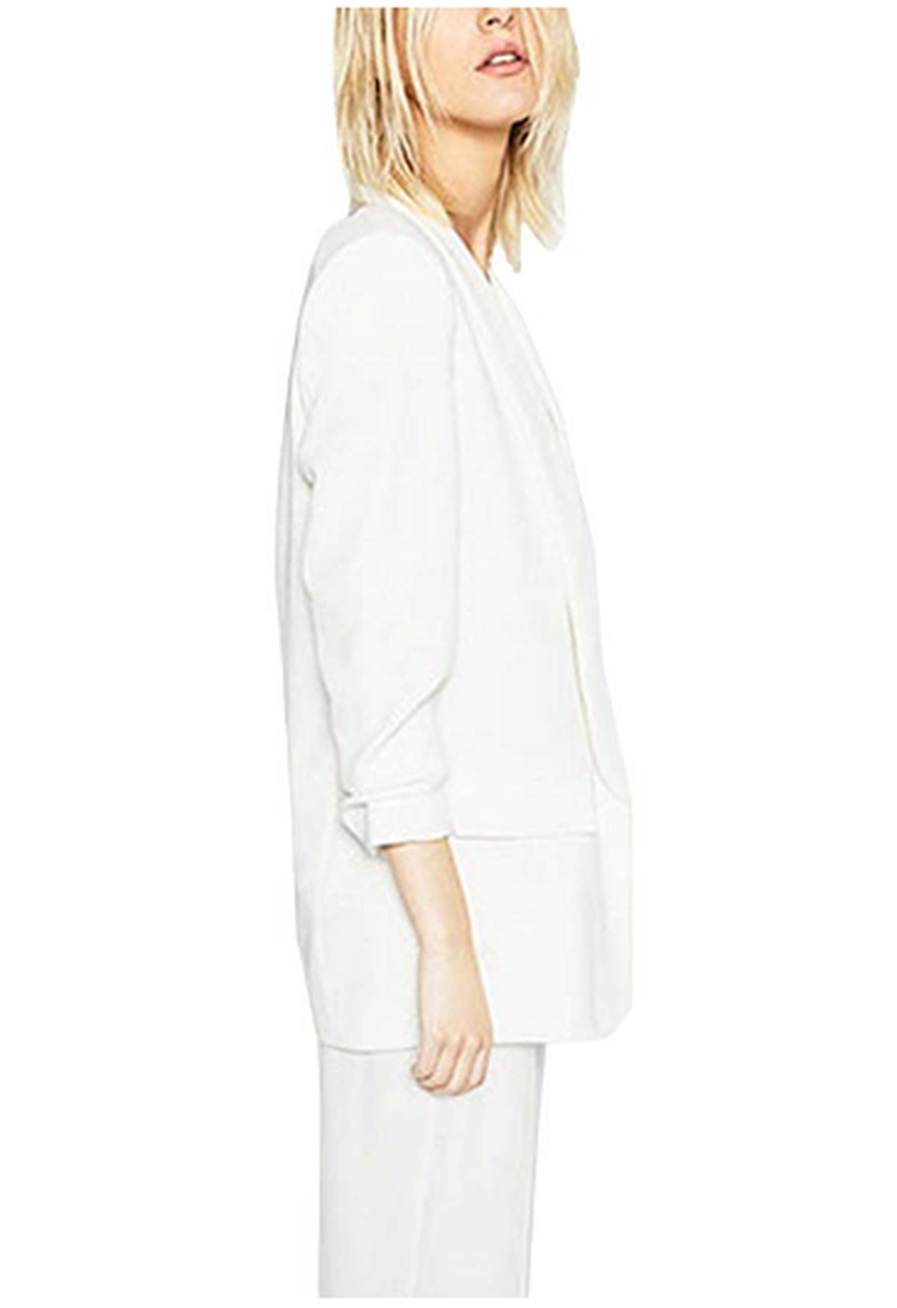 MFrannie Womens Solid Open Front Shirring 3/4 Sleeve Work Blazer