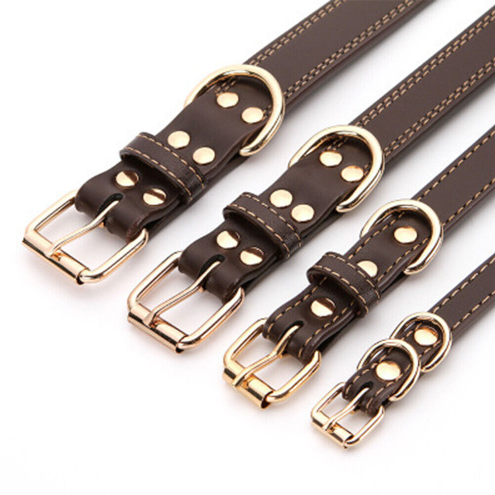 US 1-2 Pack Heavy Duty Full Grain Genuine Leather Dog Collar Strong Hardware Pet