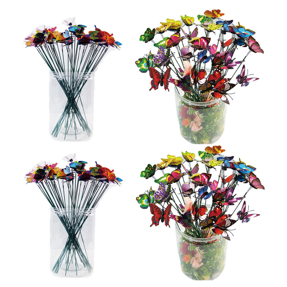 US100-200 Pack Butterfly Stakes Outdoor Yard Planter Flower Pot Bed Garden Decor