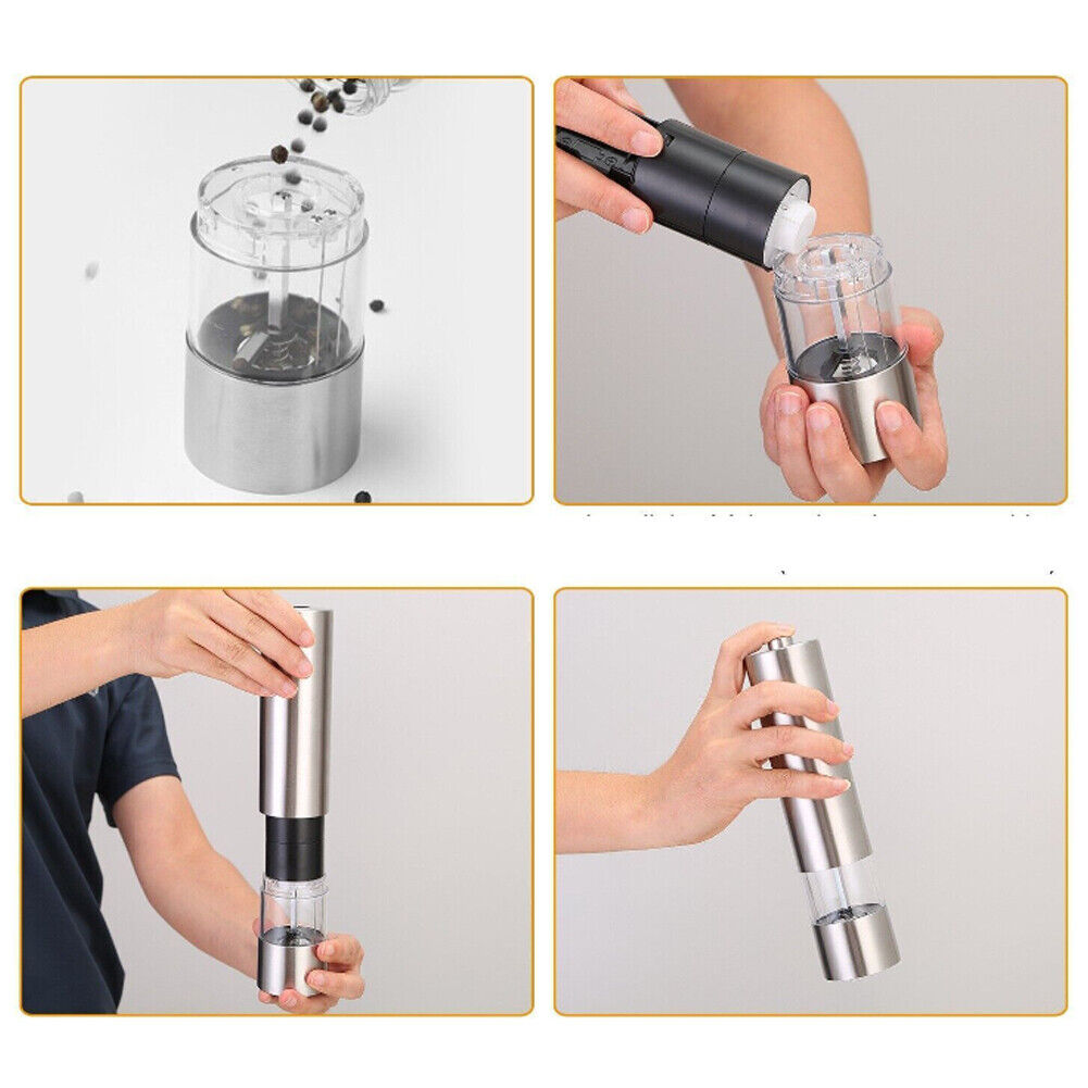US 1-2 Pack Battery Operated Salt Pepper Grinder Set Mill Adjustable Coarseness