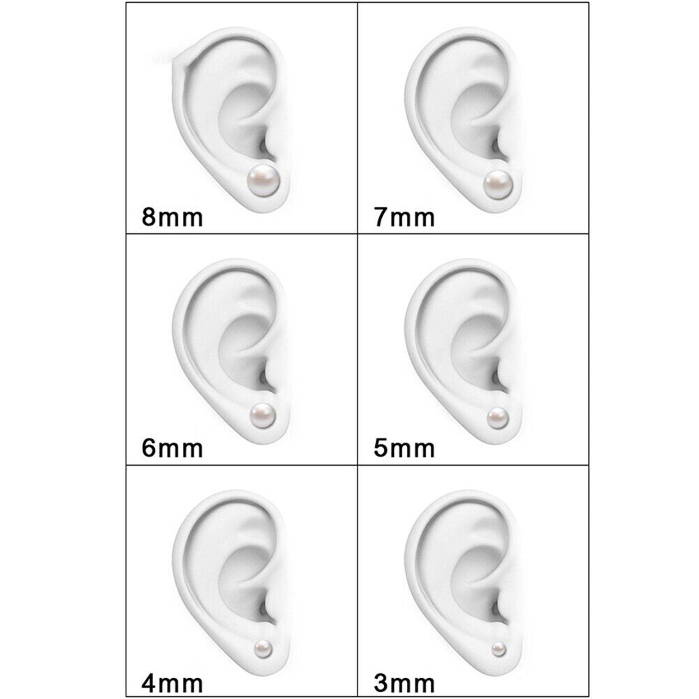 US 6-12 Pairs Faux Pearl Stud Earrings Set Silver Stainless Steel Hypoallergenic