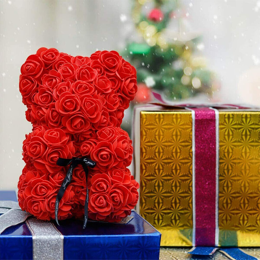 US1-2Pc 9.84Inch Flower Floral Foam Rose Teddy Bear Romantic Valentine'sDay Gift