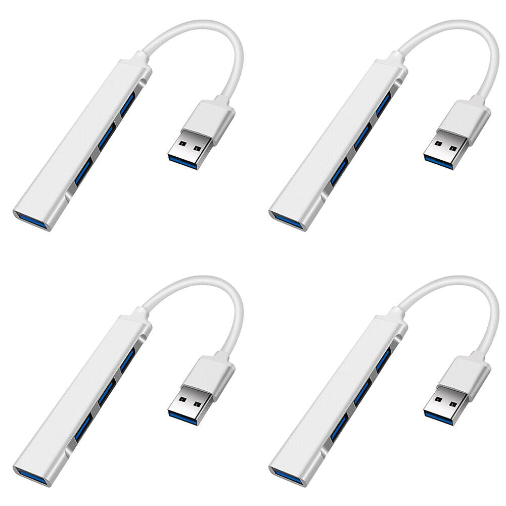 US 2-4 Pcs USB 3.0 4 Port Hub Splitter Slim Sleek Aluminum PC Mac Laptop Desktop