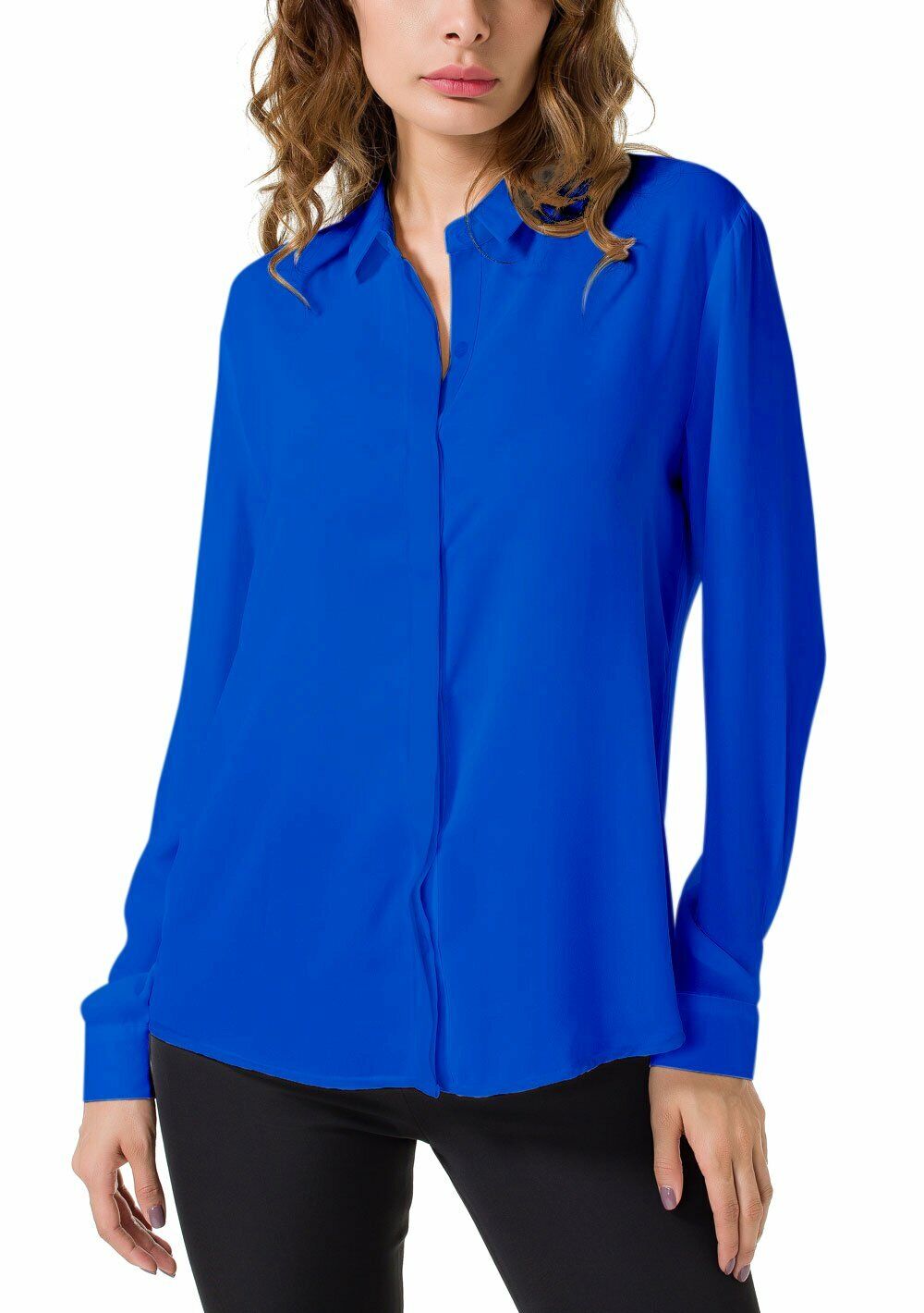 Women's Chiffon Casual Button Up Shirt Long Sleeve Loose Cuffed Blouse